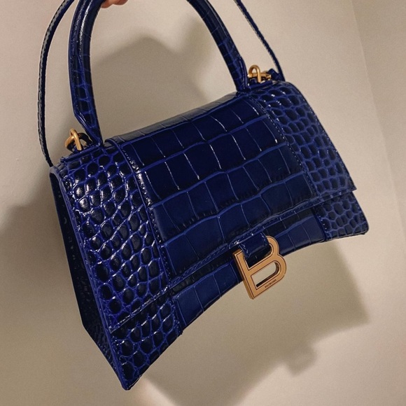 *SOLD* Balenciaga Small Blue Hourglass Croc-embossed Leather Top Handle Bag - Picture 1 of 7